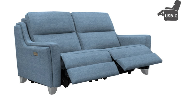 Parker Knoll Portland Large 2 Seat Recliner USB Coniston Blue Brushed Steel Leg